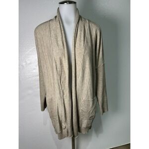 Women's Cyrus Lightweight Beige Viscose Open Cardigan Ribbed arms Size LG